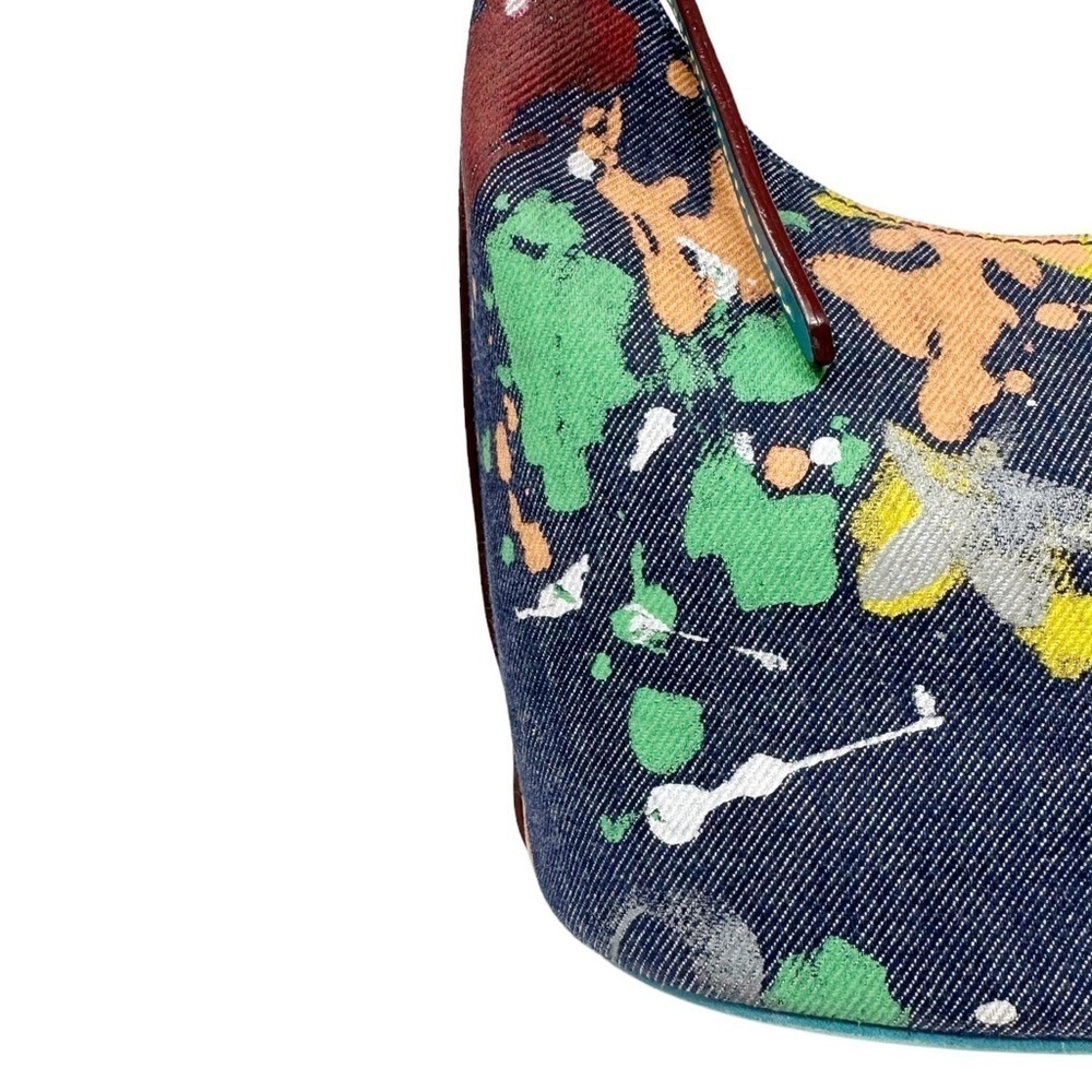 Vintage Dooney & Bourke RARE Denim Painted Graffiti Bag with Leather Top Handle - Picture 8 of 14
